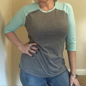 Danskin Now Gray/Turquoise Raglan
